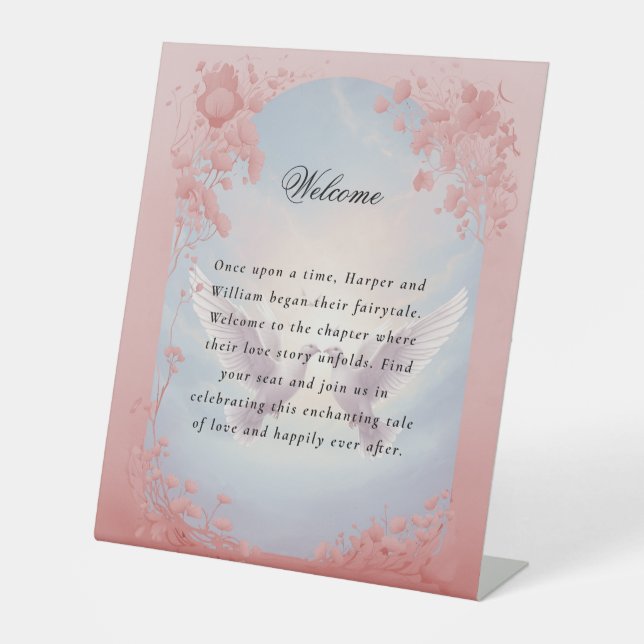 Floral Lovebirds welcome wedding Pedestal Sign (Front)