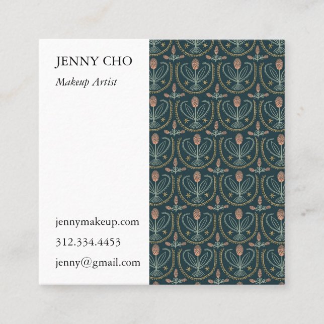 Floral Lucile Tiles Geometric Green Pink Square Business Card (Front)