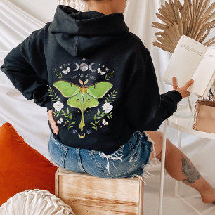 Floral Luna Moth Zip Up Hoodie Back & Front print