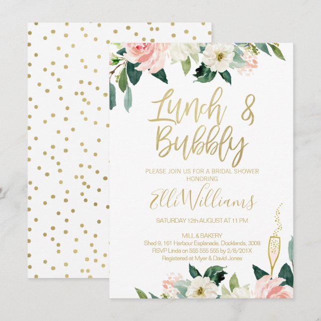 Floral Lunch & Bubbly Bridal Shower Invitation (Front/Back)
