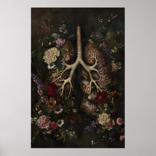 Floral Lungs Anatomy Print, Vintage Gothic Medical Poster
