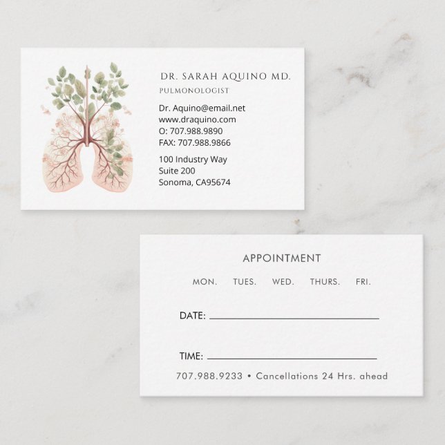 Floral Lungs Pulmonologist Respiratory Therapist  Business Card (Front/Back)