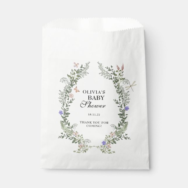 Floral Lush Wildflowers Boho Baby Shower Thank You Favor Bag (Front)