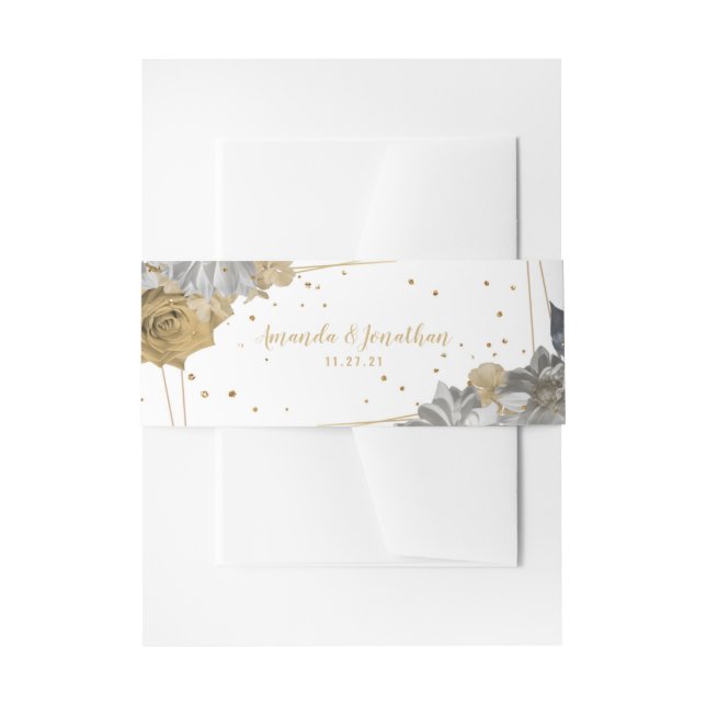 Floral lux gold  invitation belly band (Front Example)