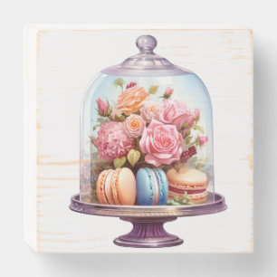 Floral Macarons Under Glass Cloche Wall Art Wooden Box Sign
