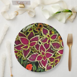 FLORAL/ MAGENTA AND YELLOW COLEUS Paper Plate
