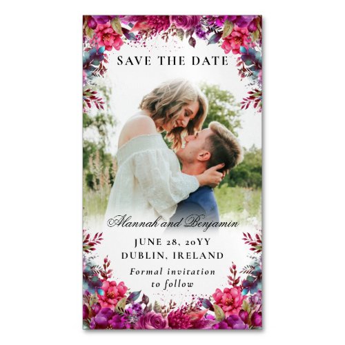 Floral Magenta Photo Budget Save the Date Magnets