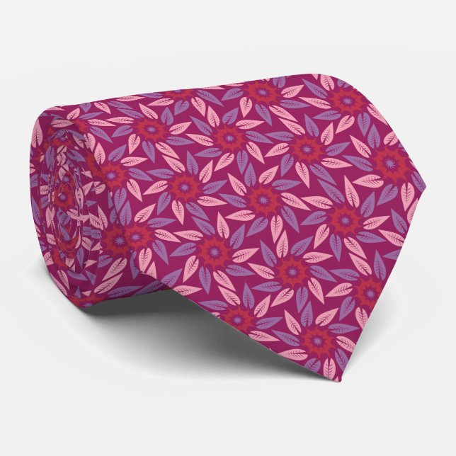 Floral Magenta Spiral Neck Tie (Rolled)