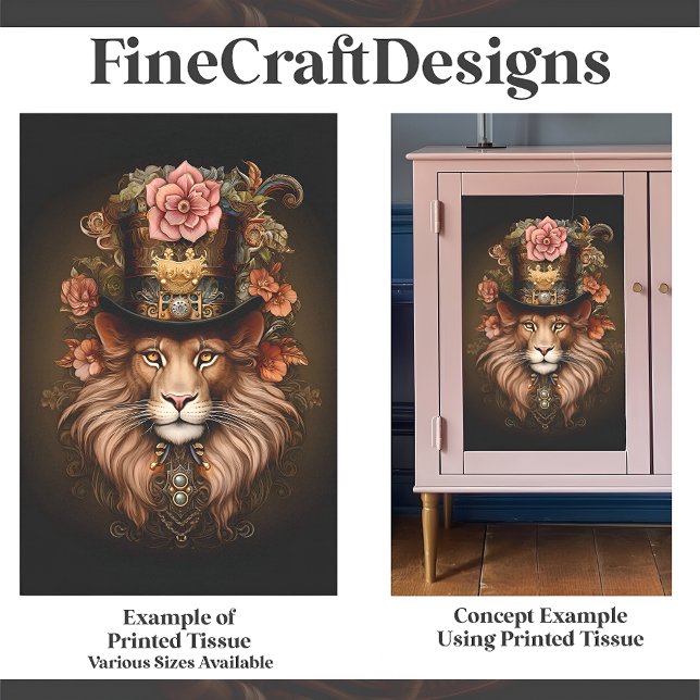 Floral Magestic Steampunk Lion In Hat E2 Decoupage Tissue Paper (Creator Uploaded)