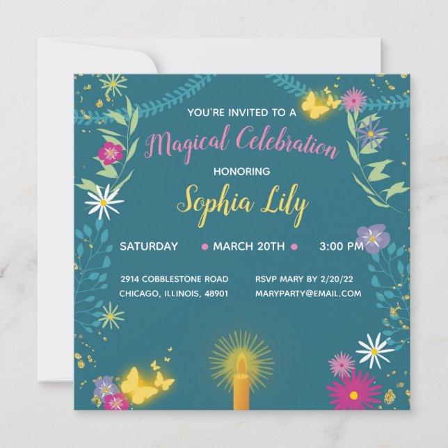 Floral Magic Candle Invitation (Front)