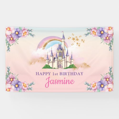 Floral Magical Princess Castle Backdrop  Banner