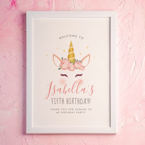 Floral Magical Unicorn Birthday Party Welcome Sign