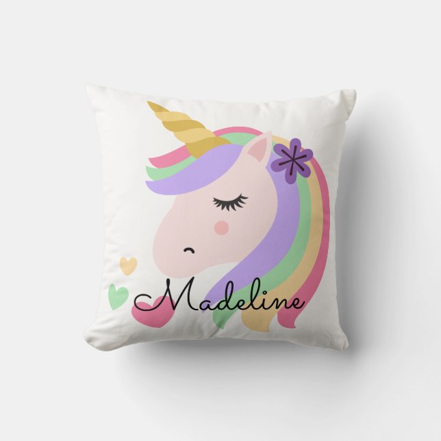 Floral Magical Unicorn Throw Pillow (Front)
