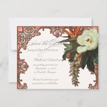 Floral Magnolia Bird Of Paradise - Save The Date Invitation by VintageWeddings at Zazzle