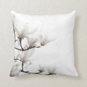 Floral Magnolia Black & White Watercolor Throw Pillow