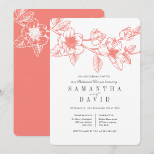 Floral Magnolia Branch Coral Rehearsal Dinner Invitation