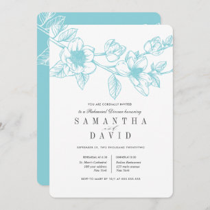 Floral Magnolia Branch Pale blue Rehearsal Dinner Invitation