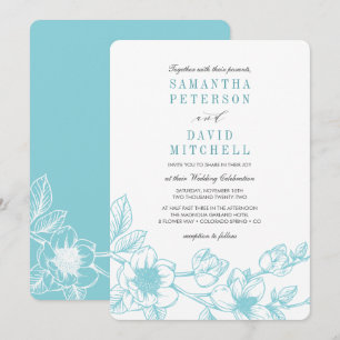 Floral Magnolia Branch   Pale Blue   Wedding Invitation