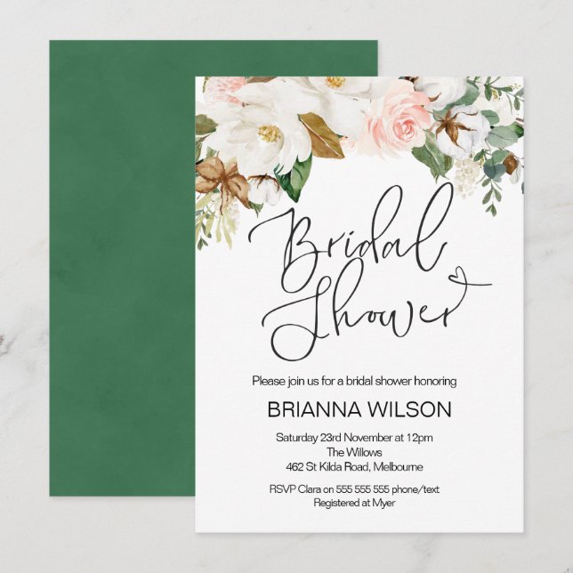 Floral Magnolia Bridal Shower Invitation (Front/Back)