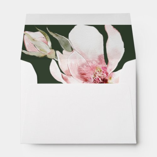 Floral Magnolia Green Blush Return Address Wedding Envelope