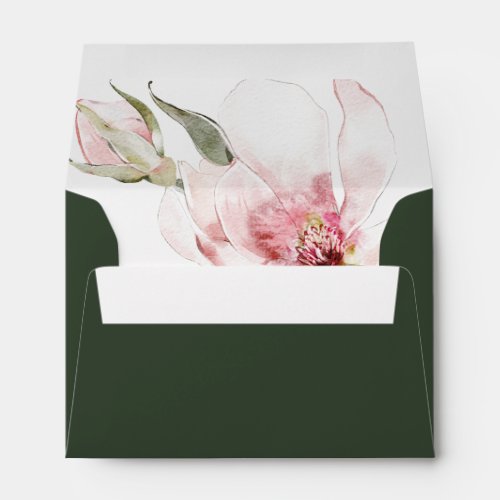 Floral Magnolia Green Rose Return Address Wedding Envelope