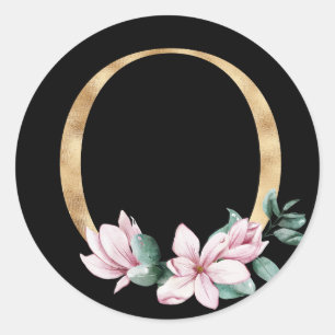 Floral magnolia monogram in gold letter O Classic Round Sticker