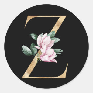 Floral magnolia monogram in gold letter Z Classic Round Sticker