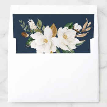 Floral Magnolia Neutral Beige Navy Blue Elegant Envelope Liner by HannahMaria at Zazzle