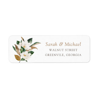 Floral Magnolia Neutral Elegant Wedding Address Label
