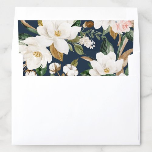 Floral Magnolia Neutral White Navy Blue Elegant Envelope Liner