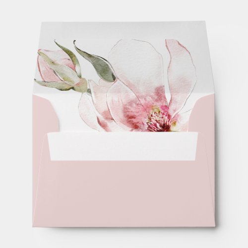 Floral Magnolia Pink Return Address Wedding Envelope
