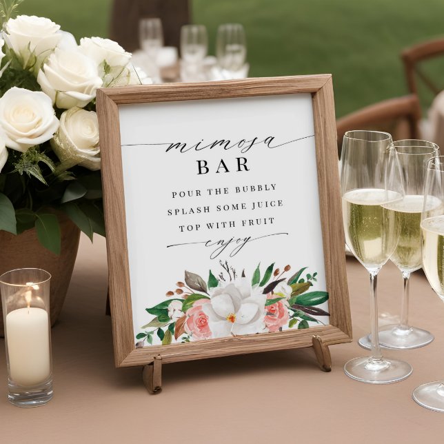 Floral Magnolia Rose Bridal Shower Mimosa Bar Sign (Creator Uploaded)