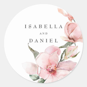 Floral Magnolia Wedding Classic Round Sticker