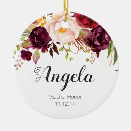 Floral Maid of Honor Christmas Ornament