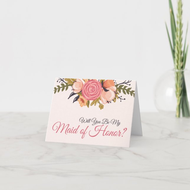 Floral Maid of Honor Request Card (Front)