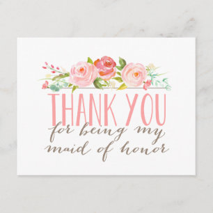 Floral Maid Of Honor Thank You Card