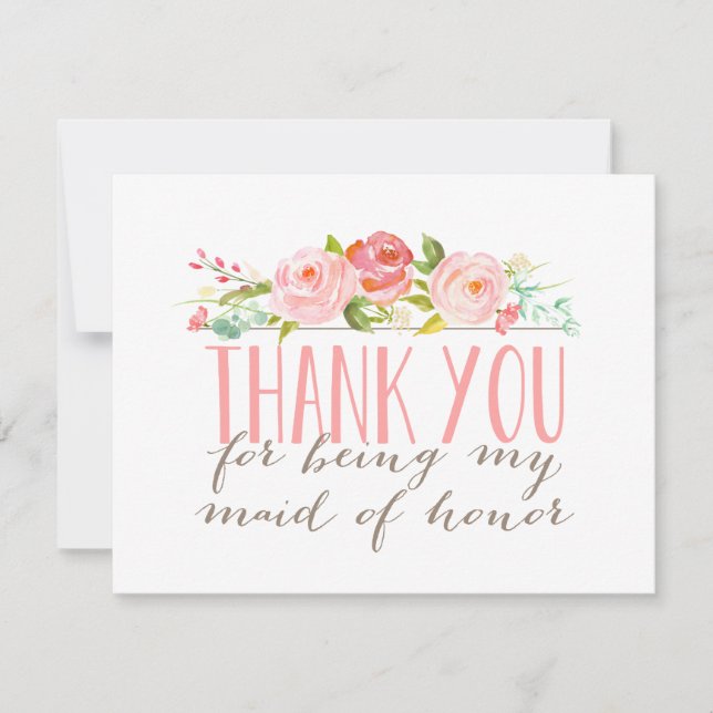 Floral Maid Of Honor Thank You Card (Front)