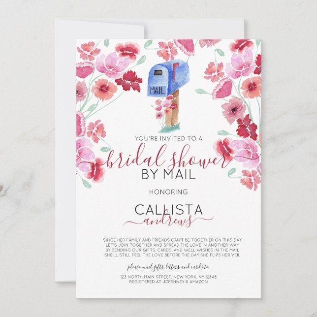 Floral Mailbox Watercolor Bridal Shower by Mail Invitation (Front)