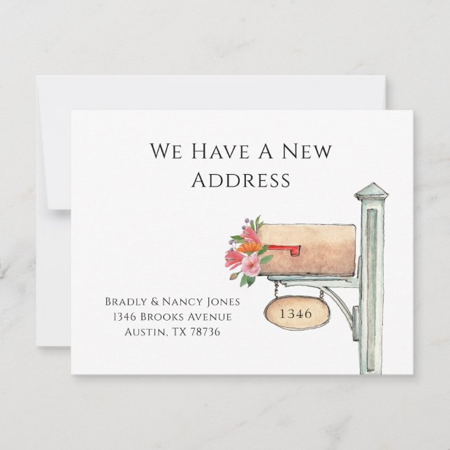 Floral Mailbox We have moved flat  Note Card (Front)