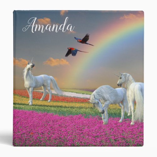 Floral Majestic Unicorn Rainbow Personalized 3 Ring Binder