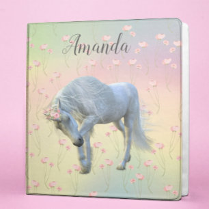 Floral Majestic White Unicorn Lover Personalized 3 Ring Binder