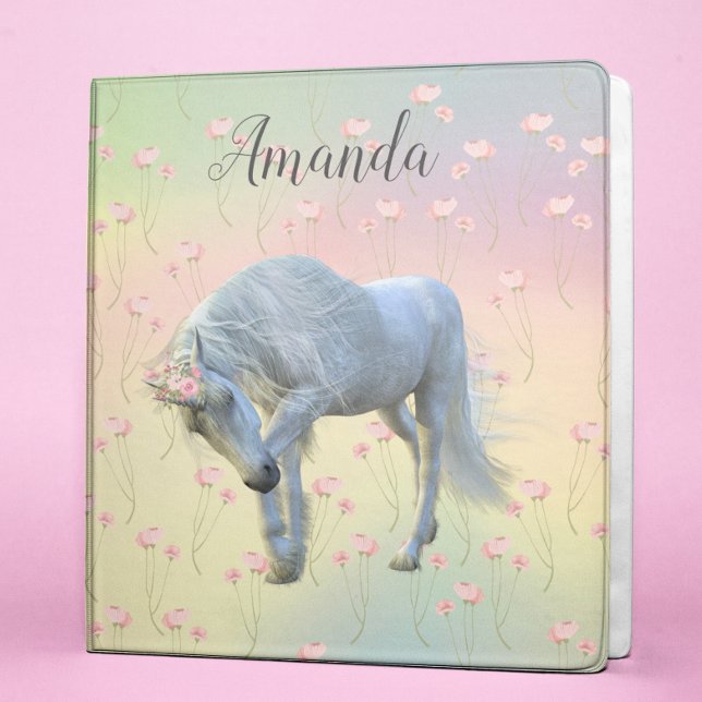Floral Majestic White Unicorn Lover Personalized 3 Ring Binder (Creator Uploaded)