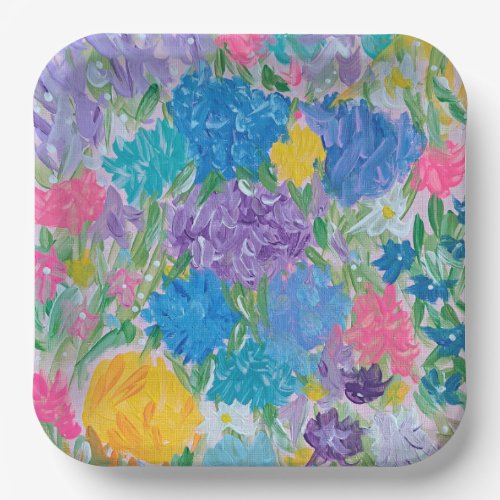 Floral Majesty 9 Square Paper Plates