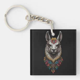 "Floral Majesty: A Llama Adorned with Blooms" Keychain