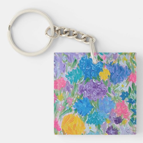 Floral Majesty Acrylic Square Key Chain