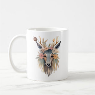 Floral Majesty: Deer with Blossoms and Feathers Coffee Mug