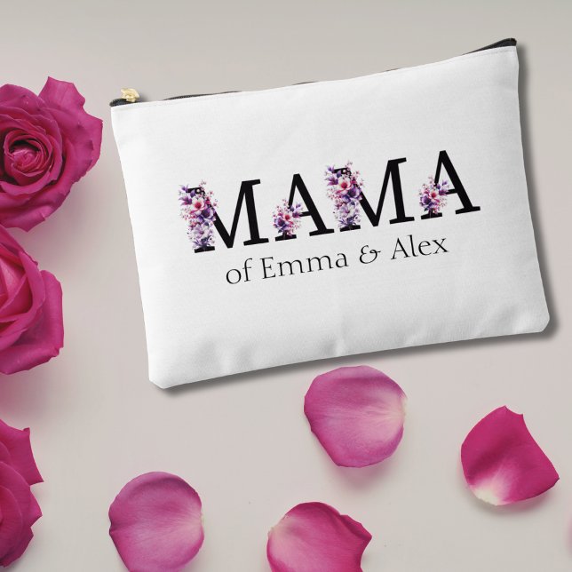Floral Mama text personalized Kids Names Accessory Pouch (Creator Uploaded)