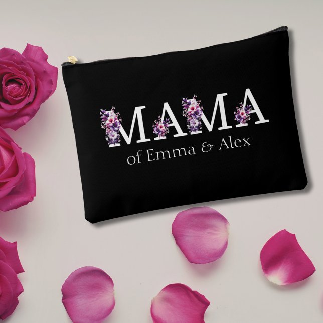 Floral Mama text personalized Kids Names Accessory Pouch (Creator Uploaded)