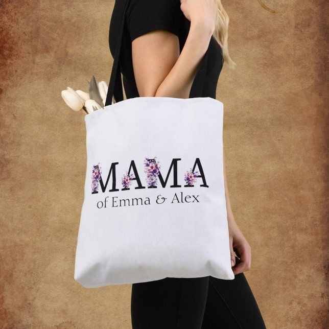 Floral Mama Text Personalized Kids Names Tote Bag (Creator Uploaded)
