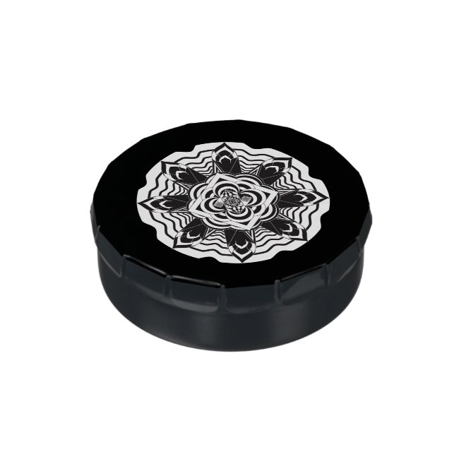 Floral Mandala Abstract Black and Wbite Candy Tin